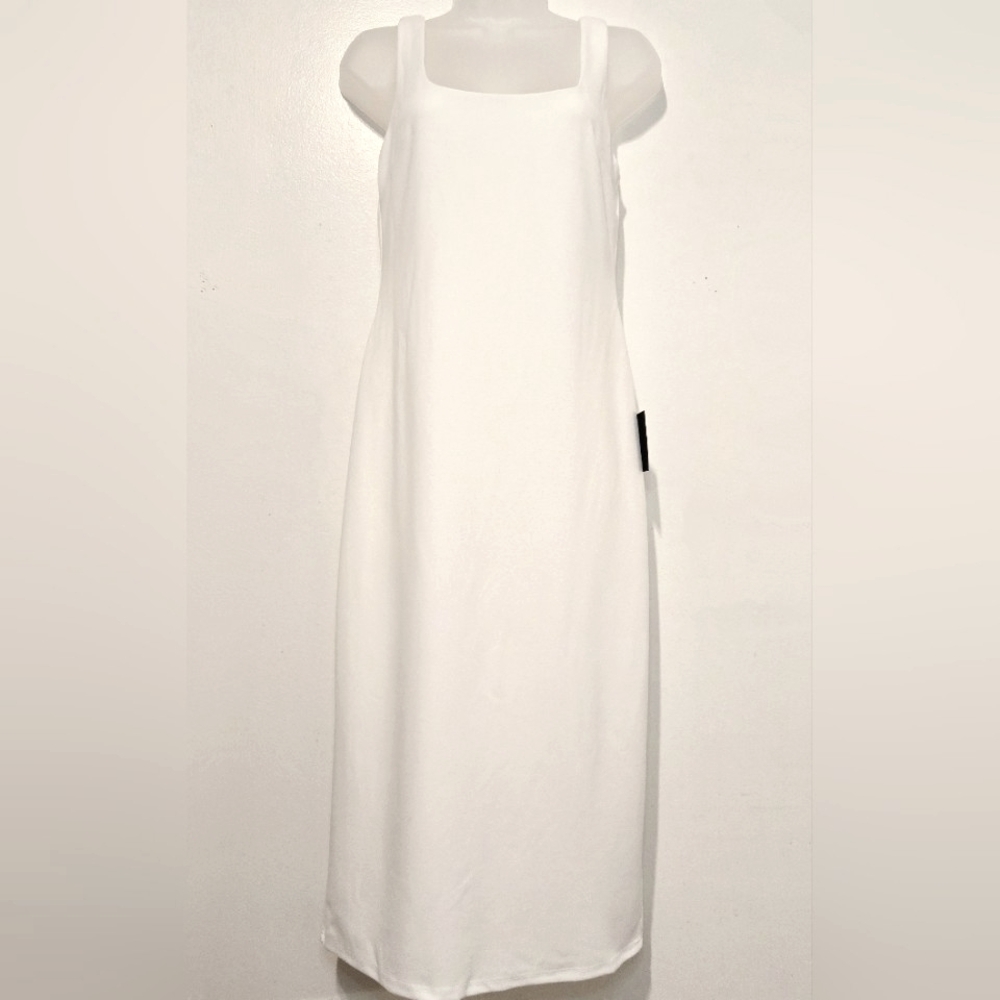 NWT LULUS bodycon midi dress, rounded square neck, Medium, White/Off-white